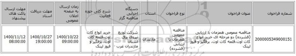 مناقصه عمومی همزمان با ارزیابی (فشرده) دو مرحله ای خرید انواع کات اوت،قلمه کات اوت، برقگیر و فیوز لینک