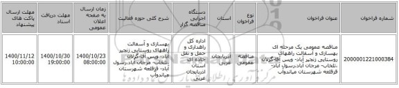 مناقصه عمومی یک مرحله ای بهسازی و آسفالت راههای روستایی زنجیر آباد- ویس آقا-گزلان ،تلخاب- مرجان آباد،رسول آباد- قزقلعه شهرستان میاندوآب 