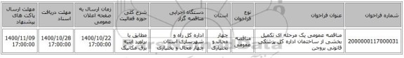 مناقصه عمومی یک مرحله ای تکمیل بخشی از ساختمان اداره کل پزشکی قانونی بروجن