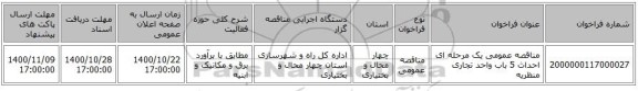 مناقصه عمومی یک مرحله ای احداث 5 باب واحد تجاری منظریه