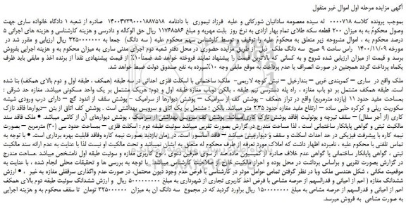 مزایده فروش یک واحد مسکونی 
