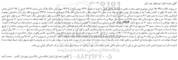 مزایده فروش 69/4 سهم مشاع از 233/6 سهم شش دانگ پلاک ثبتی شماره 12219