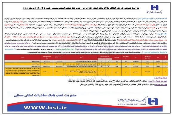 مزایده،مزایده فروش املاک مازاد کاربری تجاری و مسکونی