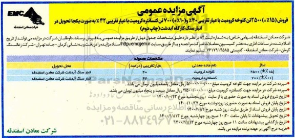 مزایده فروش کلوخه و کنسانتره کرومیت