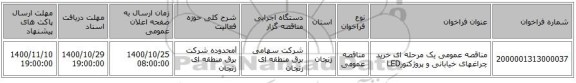 مناقصه عمومی یک مرحله ای خرید چراغهای خیابانی و پروژکتورLED 