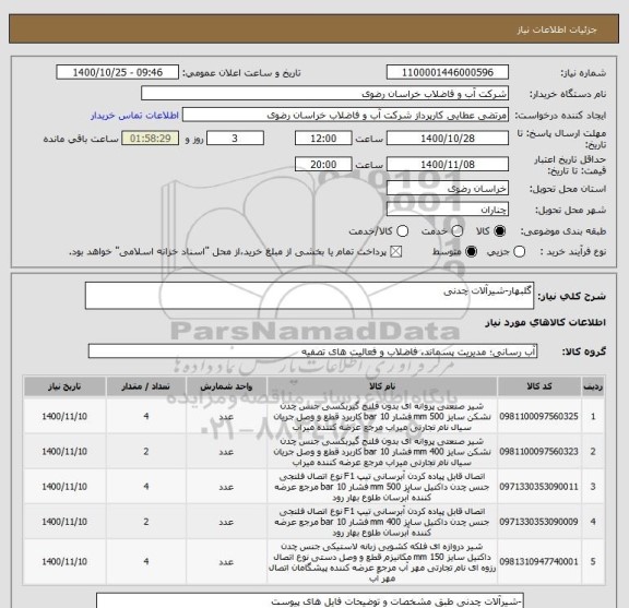 استعلام گلبهار-شیرآلات چدنی