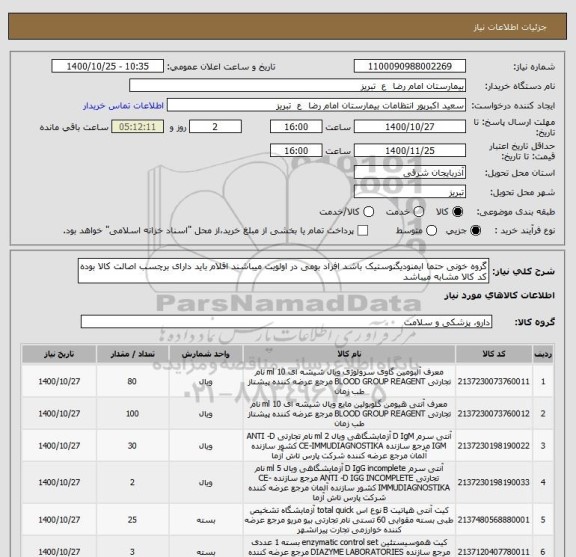 استعلام گروه خونی حتما ایمنودیگنوستیک باشد افراد بومی در اولویت میباشند اقلام باید دارای برچسب اصالت کالا بوده کد کالا مشابه میباشد