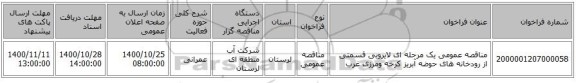 مناقصه عمومی یک مرحله ای لایروبی قسمتی از رودخانه های حوضه آبریز کرخه ومرزی غرب