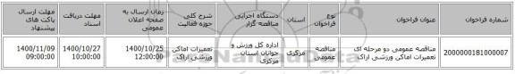مناقصه عمومی دو مرحله ای تعمیرات اماکن ورزشی اراک