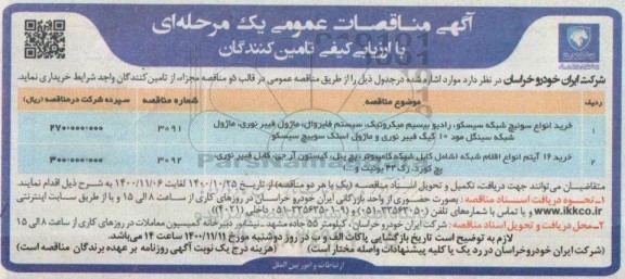 مناقصه خرید انواع سوئیچ شبکه سیسکو و..