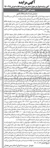 مزایده مزایده ششدانگ یکباب آپارتمان پلاک ثبتی 3 فرعی