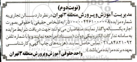 مزایده اجاره سالن تجاری - نوبت دوم