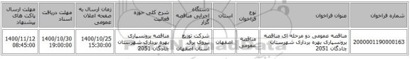 مناقصه عمومی دو مرحله ای مناقصه برونسپاری بهره برداری شهرستان چادگان 2051