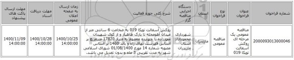 مناقصه، مناقصه عمومی یک مرحله ای روکش آسفالت توپکا 019 ، سامانه تدارکات الکترونیکی دولت