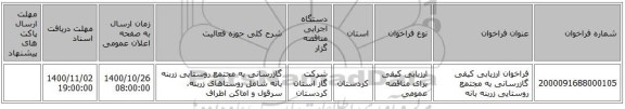 فراخوان ارزیابی کیفی گازرسانی به مجتمع روستایی زربنه بانه