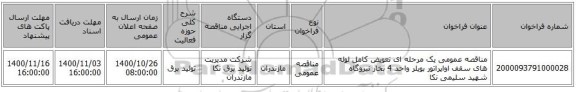 مناقصه عمومی یک مرحله ای تعویض کامل لوله های سقف اواپراتور بویلر واحد 4 بخار نیروگاه شهید سلیمی نکا