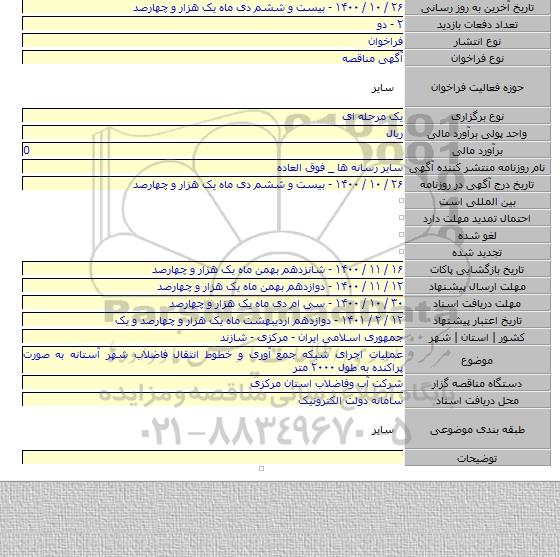 عملیات اجرای شبکه جمع آوری و خطوط انتقال فاضلاب شهر آستانه به صورت پراکنده به طول ۲۰۰۰ متر