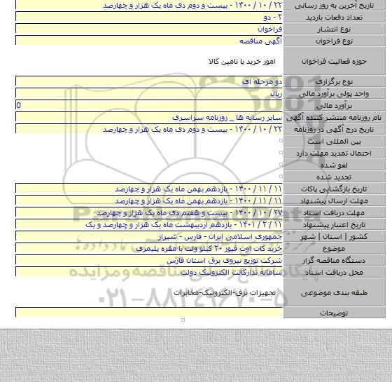 خرید کات اوت فیوز ۲۰ کیلو ولت با مقره پلیمری
