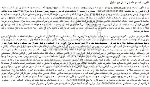 مزایده فروش ملک