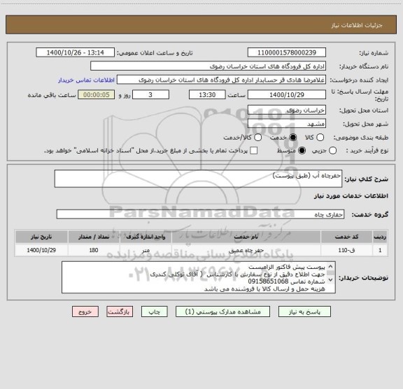 استعلام حفرچاه آب (طبق پیوست)