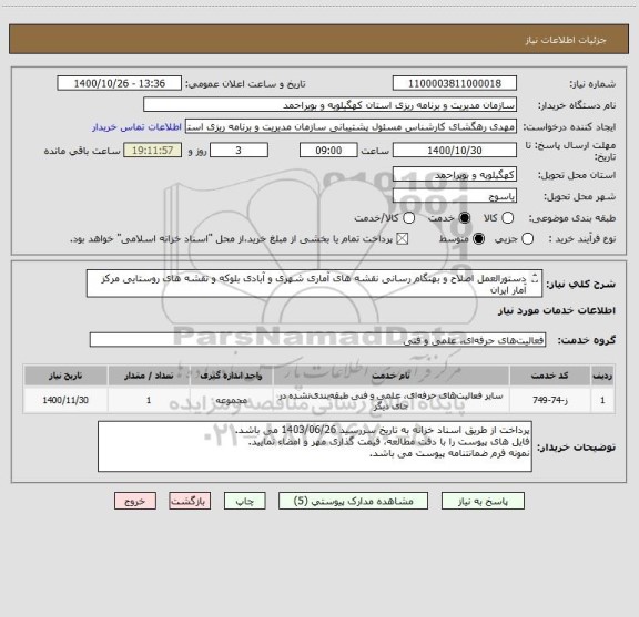 استعلام دستورالعمل اصلاح و بهنگام رسانی نقشه های آماری شهری و آبادی بلوکه و نقشه های روستایی مرکز آمار ایران
