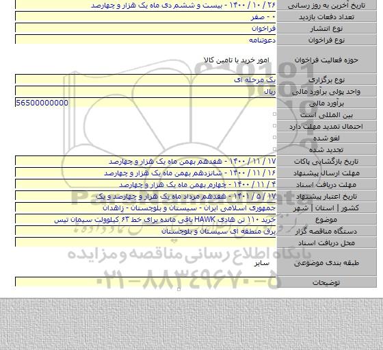خرید ۱۱۰ تن هادی HAWK باقی مانده برای خط ۶۳ کیلوولت سیمان تیس