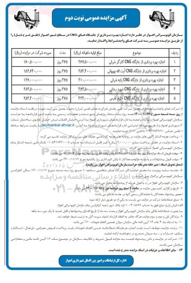 مزایده، مزایده اجاره بهره برداری از جایگاه CNG - نوبت دوم 