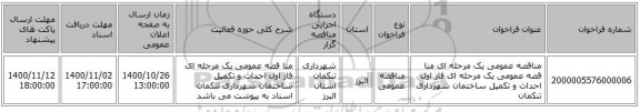 مناقصه عمومی یک مرحله ای منا قصه عمومی یک مرحله ای فاز اول احداث و تکمیل ساختمان شهرداری تنکمان