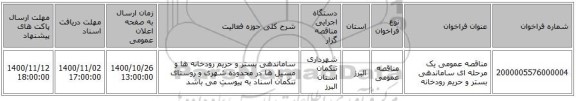 مناقصه عمومی یک مرحله ای ساماندهی بستر و حریم رودخانه