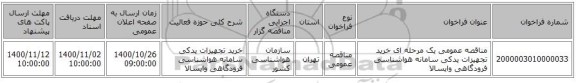 مناقصه عمومی یک مرحله ای خرید تجهیزات یدکی سامانه هواشناسی فرودگاهی وایسالا