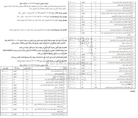 مزایده اقلام ضایعاتی و مازاد شرکت سایپا