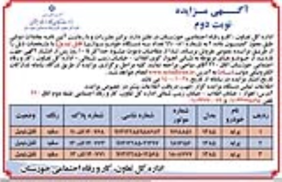 مزایده تعداد سه دستگاه خودرو سواری - نوبت دوم