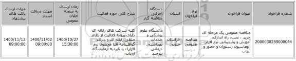 مناقصه عمومی یک مرحله ای خرید ، نصب، راه اندازی، آموزش و پشتیبانی نرم افزار اتوماسیون رستوران و  حضور و غیاب