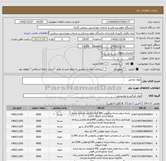 استعلام مواد غذایی