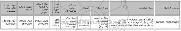 مناقصه عمومی همزمان با ارزیابی (فشرده) یک مرحله ای خدمات بهره برداری در شهرستان های ایرانشهر و بمپور