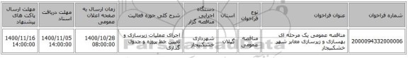 مناقصه عمومی یک مرحله ای بهسازی و زیرسازی معابر شهر خشکبیجار