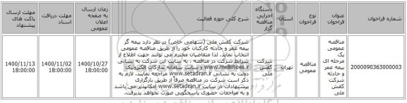 مناقصه عمومی یک مرحله ای بیمه عمر و حادثه شرکت کفش ملی