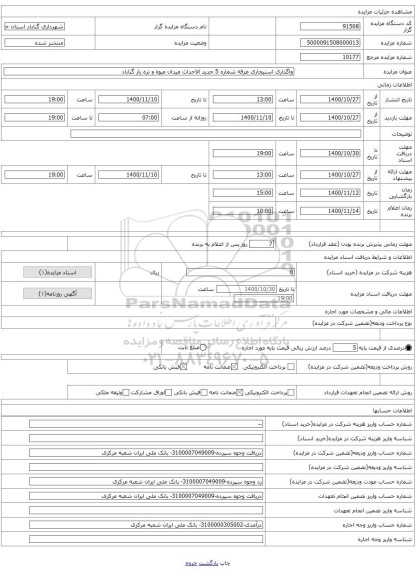 واگذاری استیجاری غرفه شماره 5 جدید الاحداث میدان میوه و تره بار گناباد