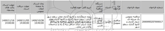 مناقصه عمومی یک مرحله ای جدول گذاری و کانیوا گذاری سطح شهر