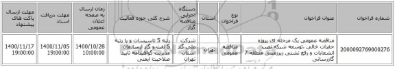 مناقصه عمومی یک مرحله ای پروژه حفرات خالی ،توسعه شبکه نصب انشعابات و رفع نشتی زیرزمینی منطقه 7 گازرسانی