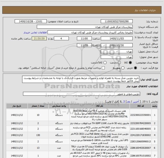 استعلام خرید دوربین مدار بسته به همراه لوازم و تجهیزات مرتبط بصورت قراردادی با توجه به مشخصات و شرایط پیوست پیش فاکتور حتما پیوست شود