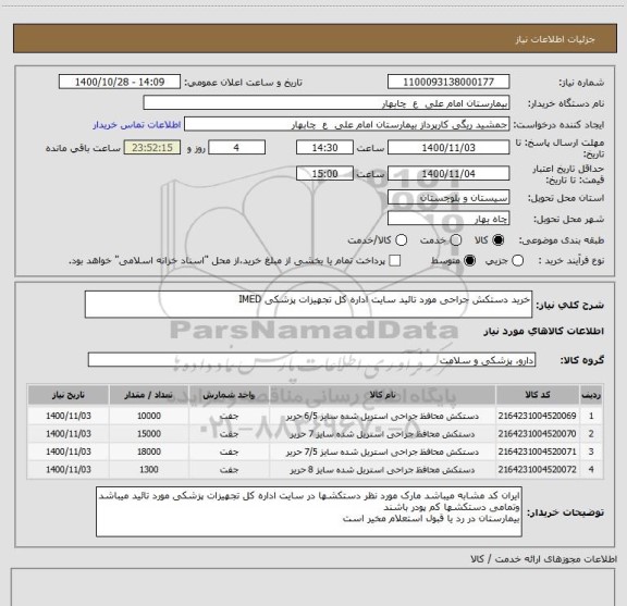 استعلام خرید دستکش جراحی مورد تائید سایت اداره کل تجهیزات پزشکی IMED