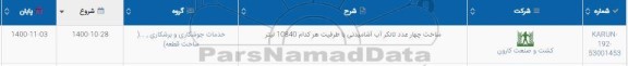 استعلام ساخت چهار عدد تانکر آب آشامیدنی با ظرفیت هر کدام 10840 لیتر