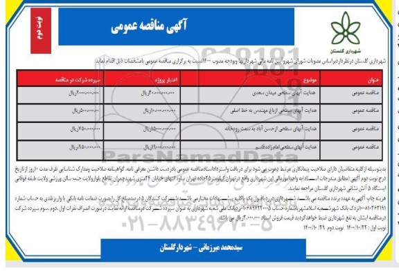 مناقصه، مناقصه هدایت آبهای سطحی ...
