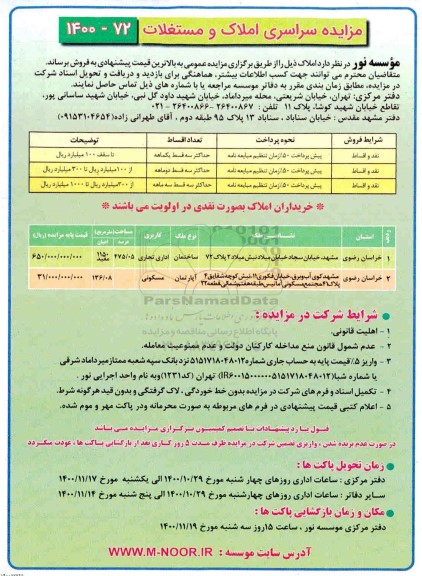 مزایده ،مزایده فروش املاک و مستغلات