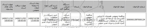 مناقصه عمومی همزمان با ارزیابی (فشرده) یک مرحله ای خرید شیرآلات و متعلقات ایستگاه‌های کنترل فشار و جریان غدیر جنوبی