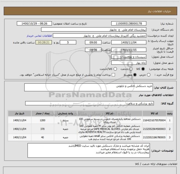 استعلام خرید دستکش لاتکس و نایلونی