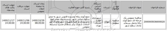 مناقصه عمومی یک مرحله ای  جمع آوری زباله وحمل پسماند عادی سطح شهر
