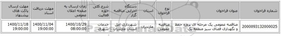مناقصه عمومی یک مرحله ای پروژه حفظ و نگهداری فضای سبز منطقه یک 