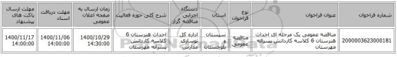 مناقصه عمومی یک مرحله ای احداث هنرستان 6 کلاسه کاردانش پسرانه مهرستان